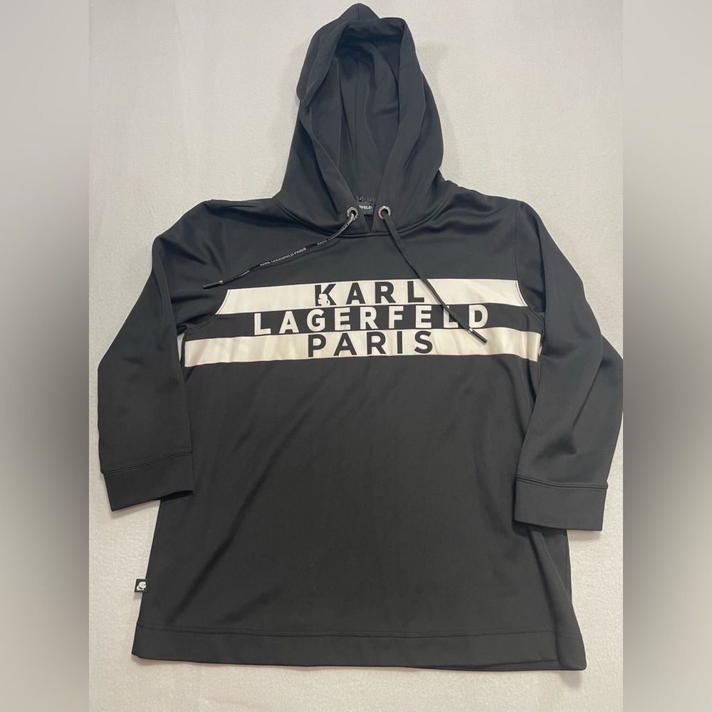 Karl Lagerfeld Paris Hoodie Black Logo Pullover Womens L/XL Streetwear